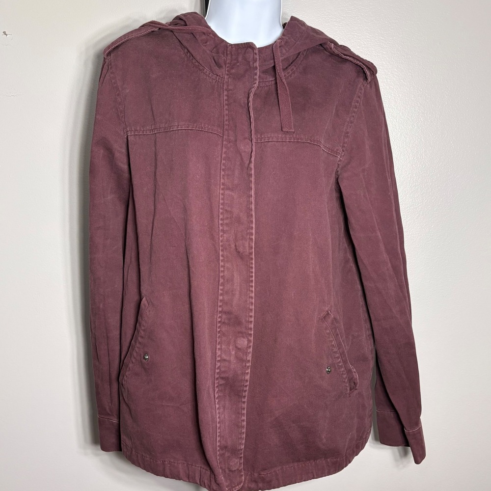 Forever 21‎ Womens Burgundy Utility Jacket Hooded Military Field Coat Size M